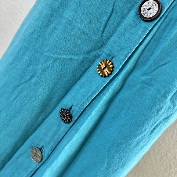 Soft Surroundings Sz Medium Teal Blue Tunic Dress Sleeveless Beaded Button Up - Picture 4 of 14